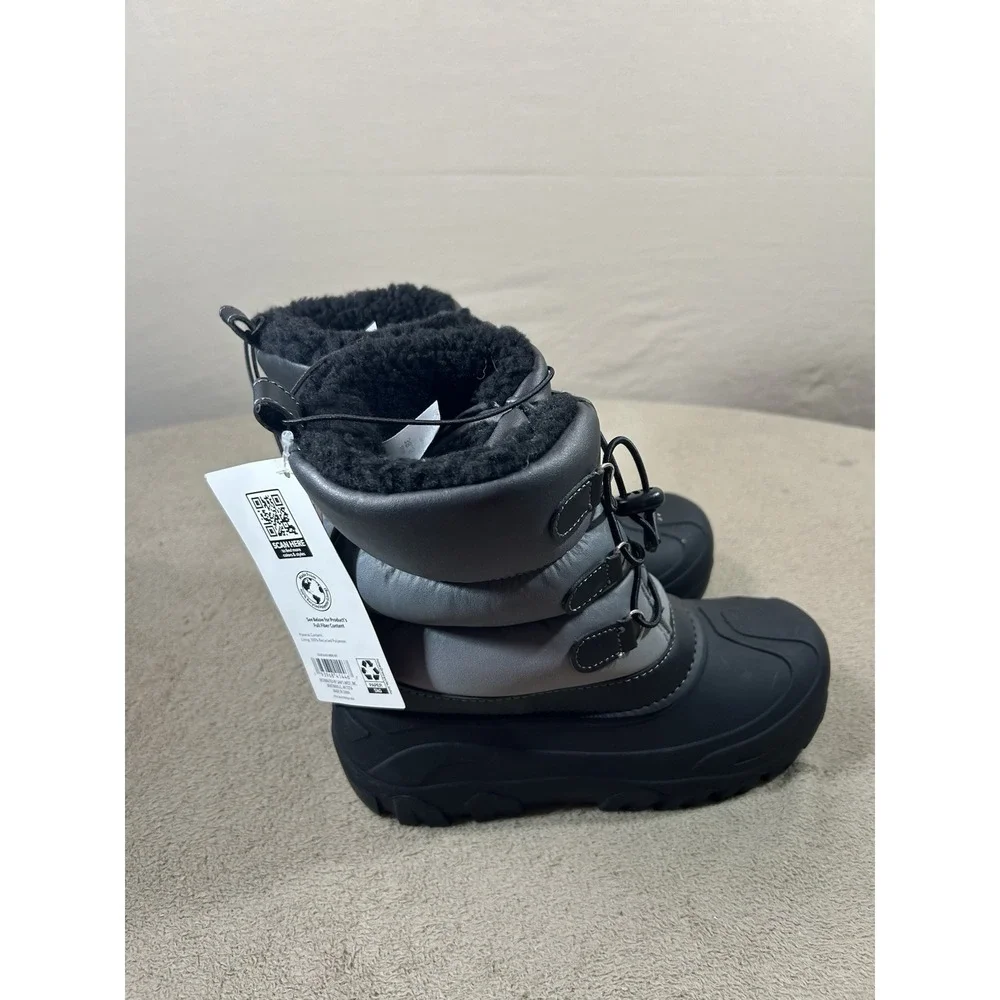 Member's Mark Youth Snow Boots Size 6B Black Gray Faux Fur Lined NWT
